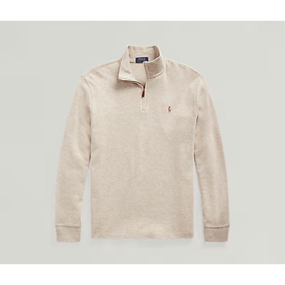 Polo Ralph Lauren Mens Estate-Rib Quarter-Zip Pullover Oatmeal Heather Medium